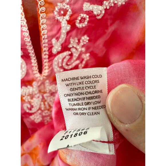 J. JILL Tunic Top Tie Dye Cotton Embroidered Boho Peasant Blouse | Petite Medium - Picture 8 of 8